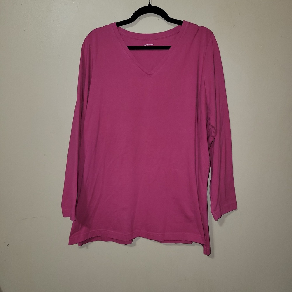 Lands End T-Shirt Womens Size‎ Small Long Sleeve V-Neck Green 100% Cotton.